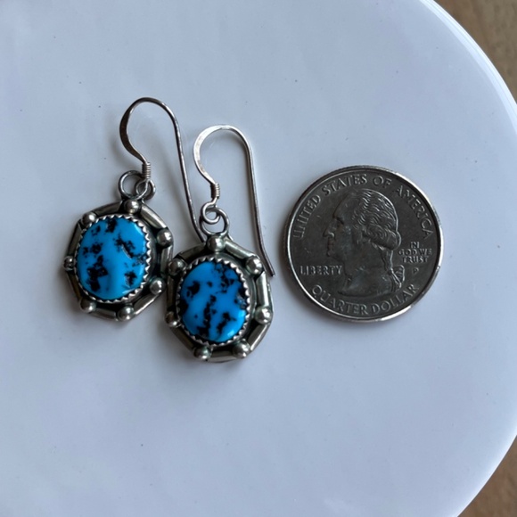 Vintage authentic Native American sterling silver turquoise earrings N Juan - Picture 3 of 14